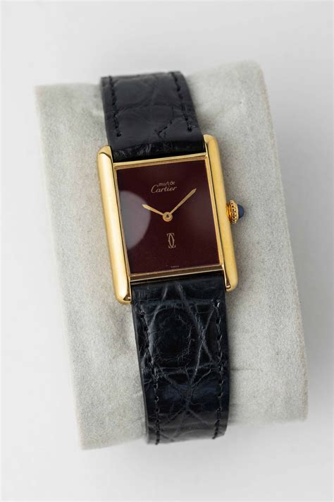 cartier tank burgundy|cartier leather tank watch.